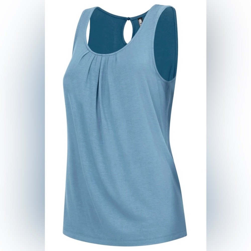Denim Blue Sleeveless Pleated Back Closure Casual Tank Tops Size Small